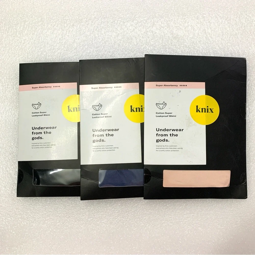 Knix Cotton Super Leakproof Bikini Panties - 3Pk Size L - Picture 1 of 10